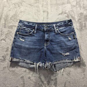Silver Jeans Co Suki Short Womens 28 Distressed Blue Denim Cutoff Frayed Shorts